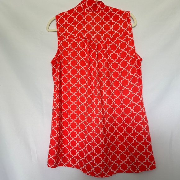 Tacera Bright Coral and White geo print sleevless top - Picture 6 of 9